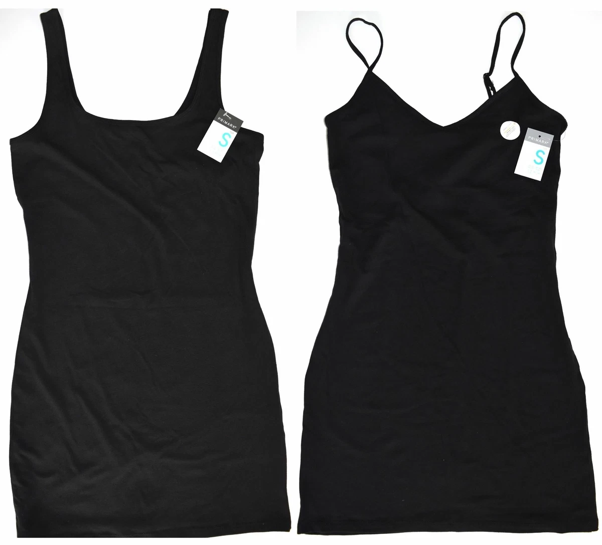 Primark Vest Top Ladies Girls Long Cami Dress Stretch Strap Black