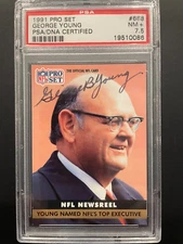 George B Young signed 1991 Pro Set card Football Hall of Fame Giants PSA DNA Aut