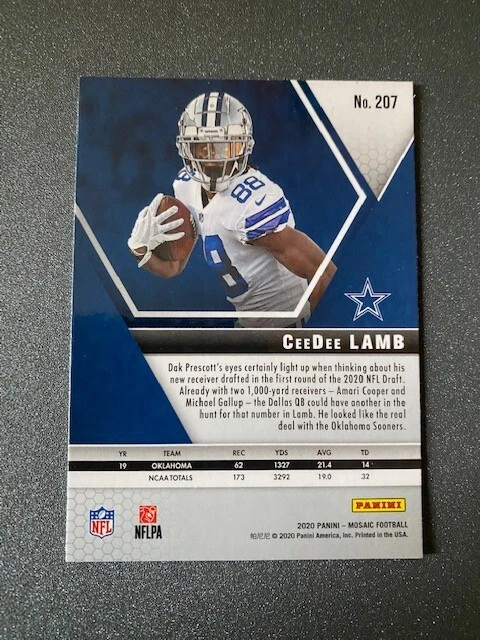 2020 Panini Mosaic CeeDee Lamb RC Rookie #207 Dallas Cowboys - Image 2 of 2