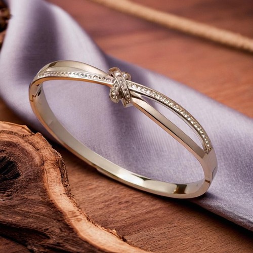 Bow Knot Bangle Bracelet With Crystals 17cm Chic Everyday Jewellery Gift For Her - Picture 6 of 9