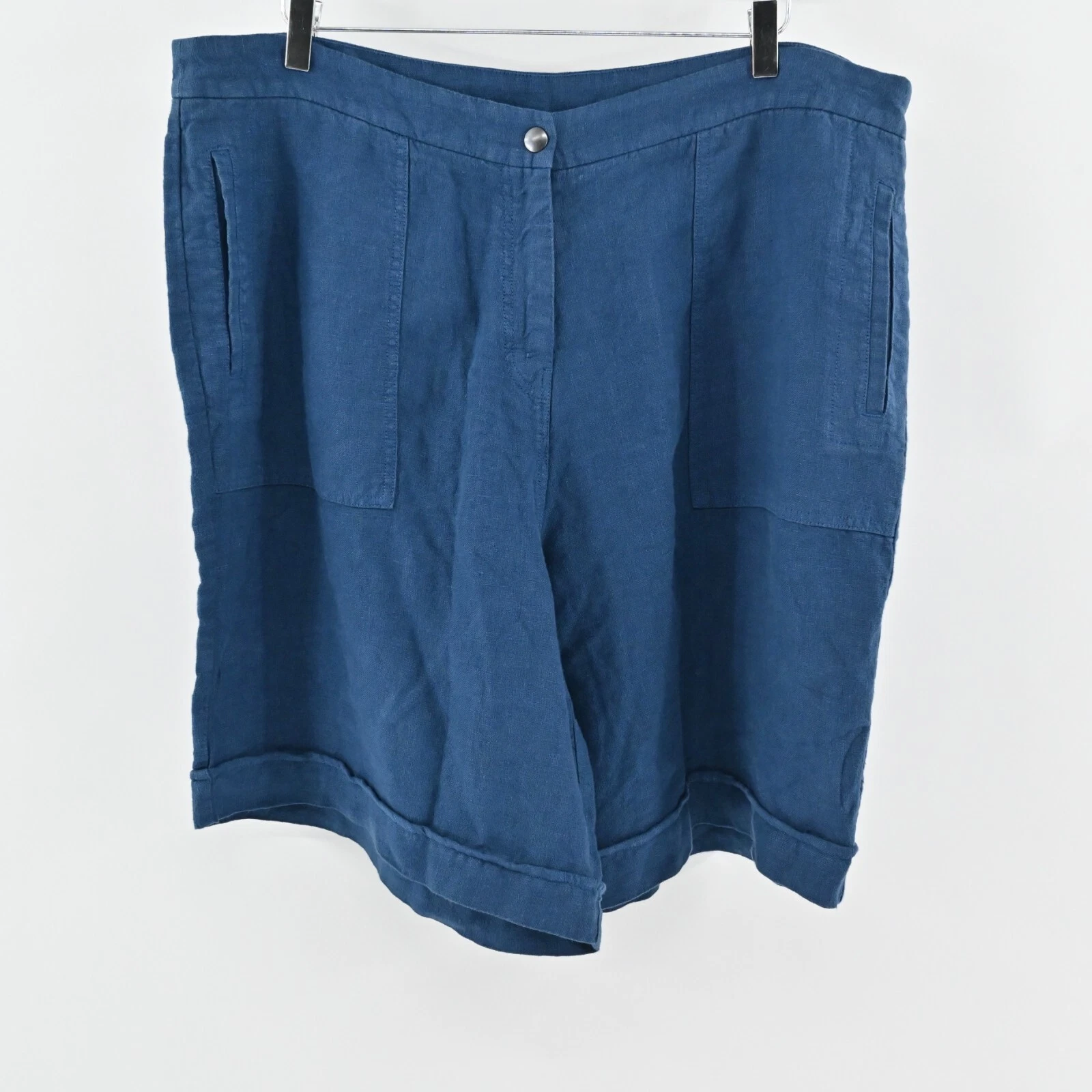 POETRY Shorts Womens Size 16 Solid Blue Linen High Waisted Casual Coastal NEW