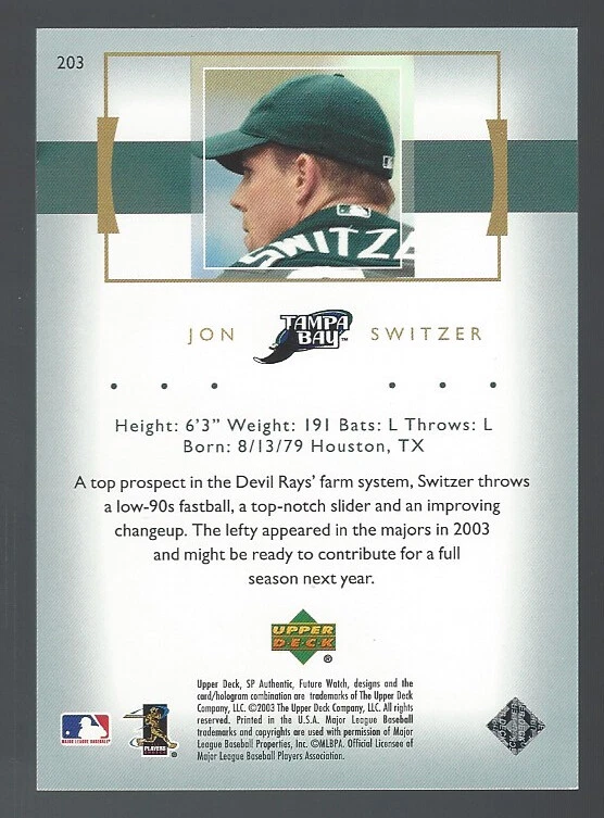 Jon Switzer 2003 SP Authentic FUTURE WATCH 147/699 CARD# 203 - Image 2 of 4