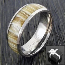 8mm Titanium Men's Ring Light Wood Grain Wedding Band Ring