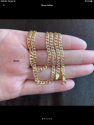 Cuban Link Chain 14k Gold & Solid 925 Silver Two Tone Diamond Cut ITALY 2-4mm