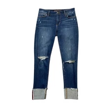 Joes Jeans Women 27 Blue Denim Hailey Distressed Cuffed Cropped Stretch Mid Rise