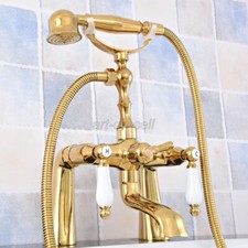 Gold Brass Deck Mount Clawfoot Tub Faucet Set Bathtub Bath Shower Mixer Tap