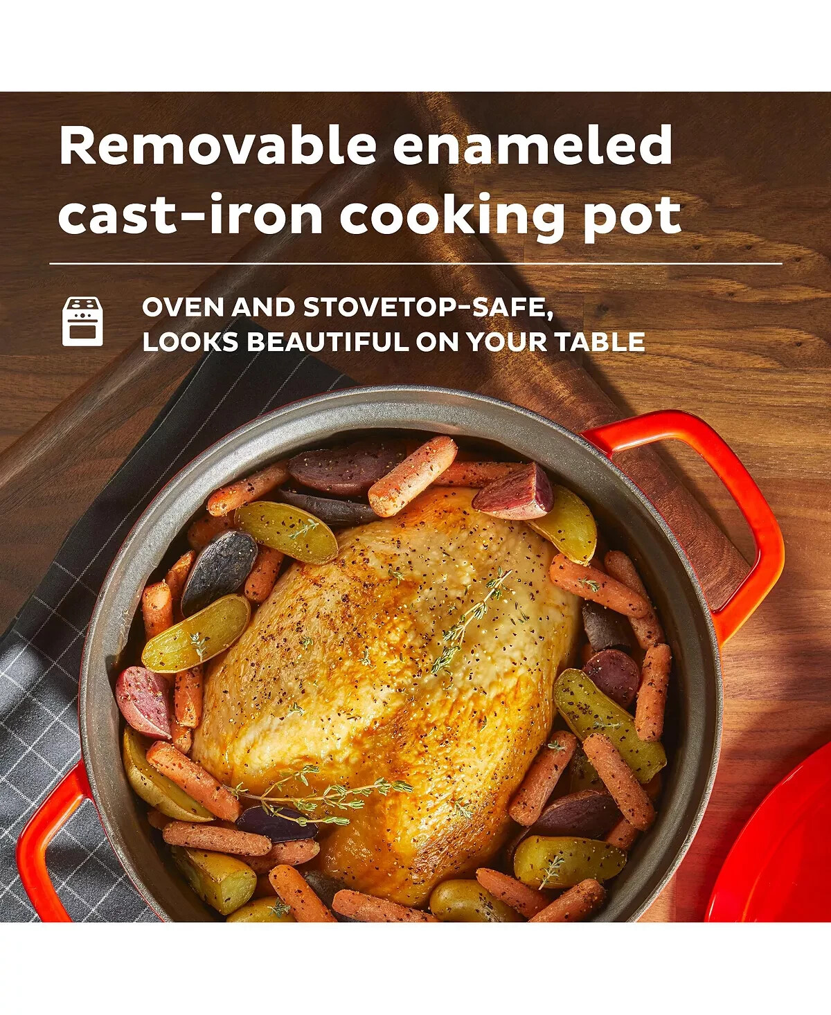 6Quart 1500W Electric Round Dutch Oven, 5in1 Braise, Slow Cook