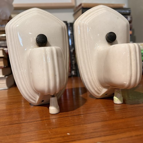 VTG PAULDING 1930s Pair ART DECO White Porcelain Ceramic Sconces Light Fixtures - Picture 3 of 6