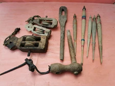 OLD WOODEN PRIMITIVE HAND MADE WOODEN PARTS OF WEAVING LOOM spindle
