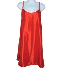 Vintage 70s Red Satin Slip Nightgown Size M (12-14) Knee Length Made In USA
