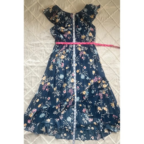 Navy Floral Boho Chiffon with Ruffles & Adjustable Shoulder Dress -Girls Size 16 - Picture 14 of 23