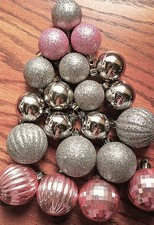 Lot of 18 Gold  Pink Shatterproof Ball Ornaments, Textured/Shiny/Glittery, EUC
