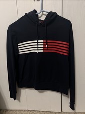 Tommy Hilfiger Hoodie Women XS Navy Cropped L/S Sweatshirt Logo Striped Over