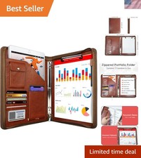 Zippered Portfolio Organizer, Leather Padfolio with 3 Ring Binder, Profession...