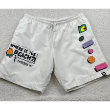 Adidas Originals Mens Where Is The Beach Graphic Swim Shorts White 2XL
