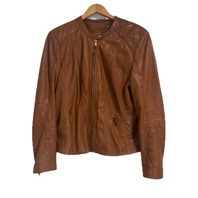 Promod Brown Leather Jacket US 14