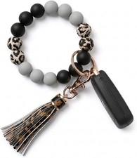 Key Ring Bracelet Car Keychain Holder Wristlet Silicone Women Beaded Bangle Chai
