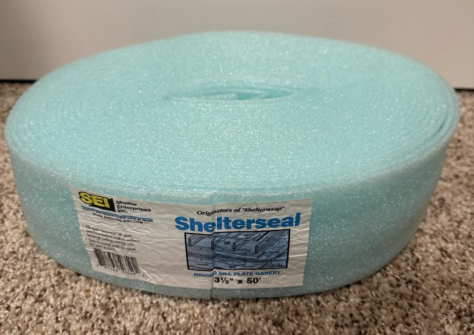 SHELTERSEAL New, Free Ship, Ridged Sill Plate Gasket, 3-1/2" x 50' Ft, 1/4" Thick at Ridge
