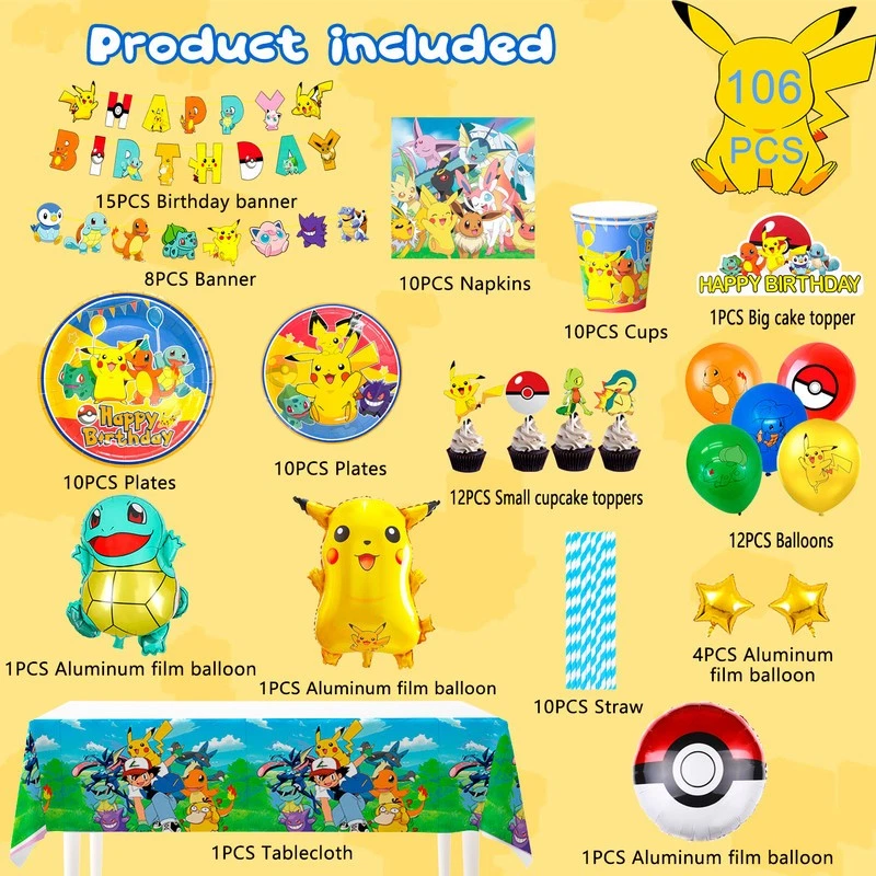 Festa di compleanno per bambini a tema Pokémon  Decorazione Compleanno Festa - Immagine 2 di 4