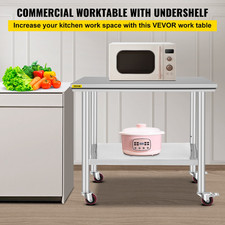 Stainless Steel Work Table 36x24 Inch with 4 Wheels - Commercial Food Prep Workt
