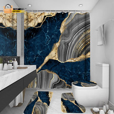 4Pcs Marble Shower Curtain Sets, Bathroom Decor Sets, Luxury Shower Cu