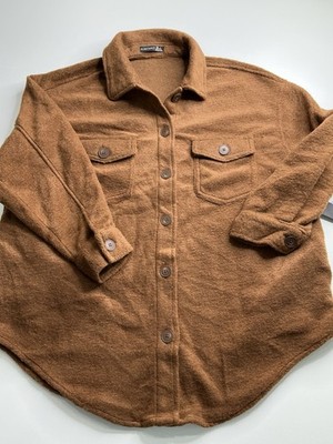 Black Tape Shirt Jacket Women's X Brown Button Down New