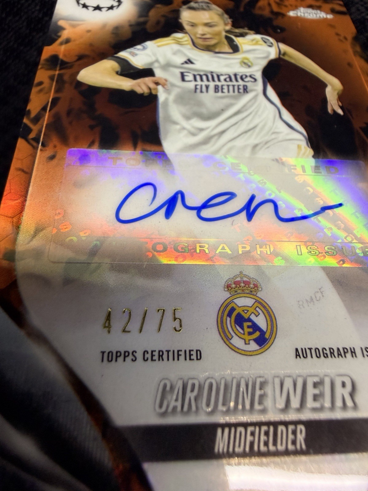 2023-24 Topps Chrome UEFA Caroline Weir Orange Refractor Auto /75 Real Madrid view 2
