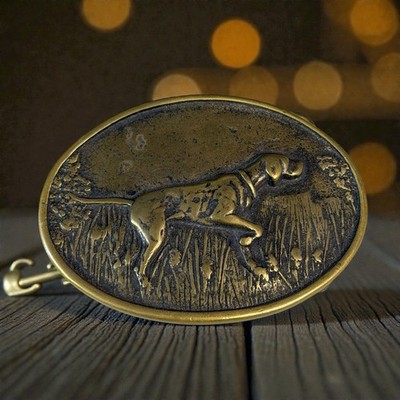 Solid Brass Pointer Bird Dog Hunting Dog Vintage Belt Buckle by BTS [ca. 1970s]