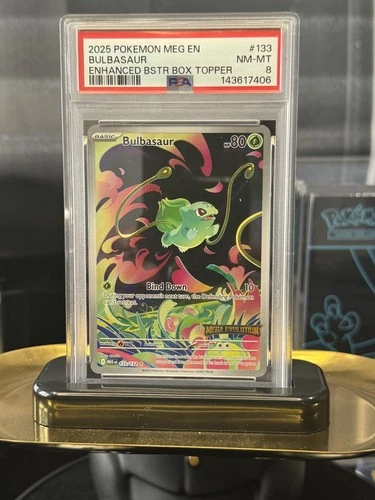 2025 POKÉMON MEG EN BULBASAUR ENHANCED BSTR BOX TOPPER #133 NM-MT GEM 💎 PSA 8