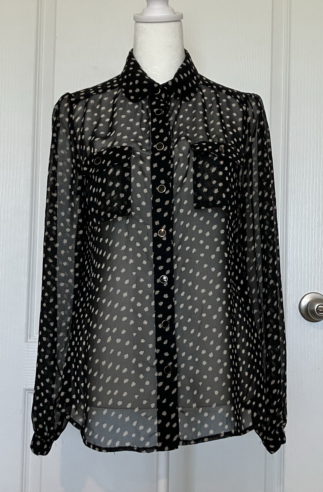 Iris Basic Black Sheet Blouse With White Polka Do… - image 1