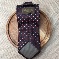 Roberto Villini Collezione Necktie Blue Gold Paisley 100 Silk Hand Made 4  x59  