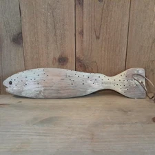 Vintage Rustic Wooden Rainbow Trout Stringer Hanging Cabin Decor 13"