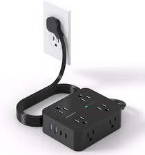 Flat Plug Power Strip Surge Protector, 5Ft Ultra Thin Extension Cord with 4 USB