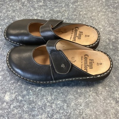 FINN COMFORT Stanford Mary Jane Black Leather Clogs Mules Shoes Size: 40