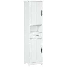 Slim Bathroom Storage Cabinet, Tall Linen Tower with Open Shelf, Drawer