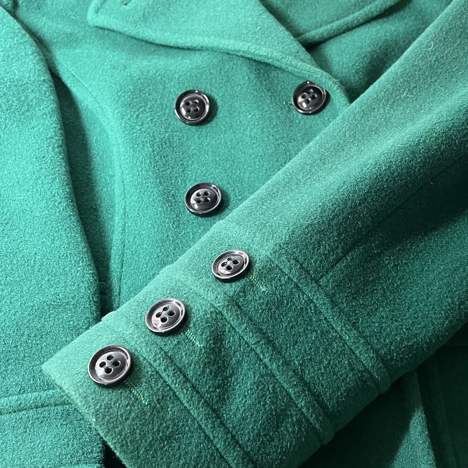 Abrigo para mujer St. Johns Bay verde pequeño M lana/cachemira abrigo guisante doble pecho Foto 4 de 4