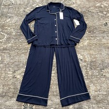 NEW Cozy Earth Children's Bamboo Knit Pajama Set Navy Blue Youth Size 13/14