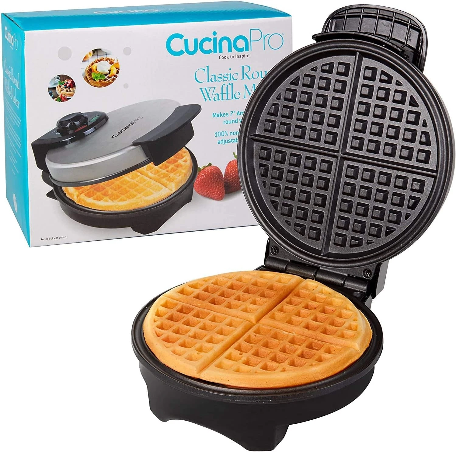 Waffle Maker by Cucina Pro Griddle Makes 7 Inch Thin, American Style Waffles