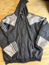 Vintage 90s Adidas Jacket Mens Large Black Gray Hooded Puffer Trefoil 3 Stripes