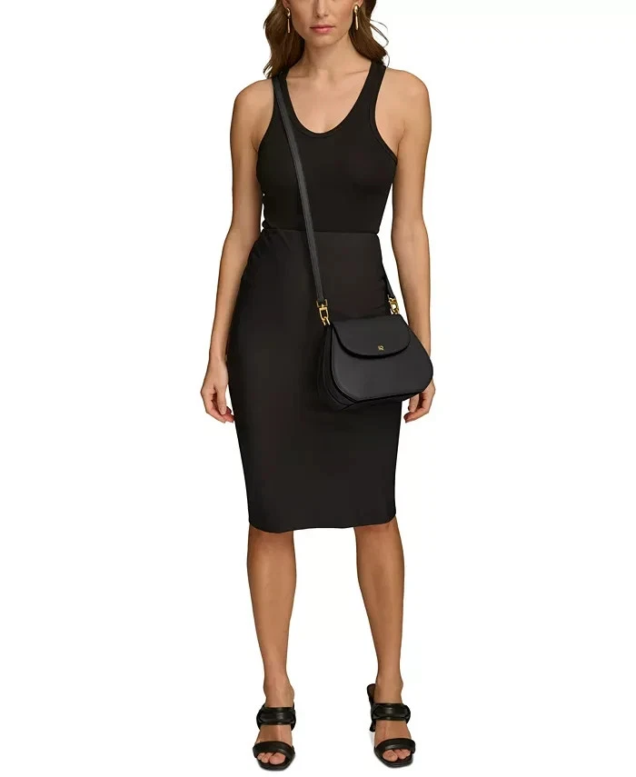 Bolso Bandolera Donna Karan New York Bellerose Cuero Solapa Para Mujer Negro/Dorado Foto 2 de 4