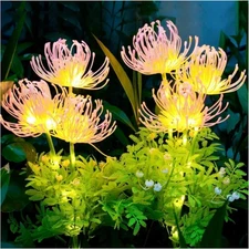 Solar Garden Lights Flower Outdoor Waterproof LED Flower Stake Lamp Yard & Pink