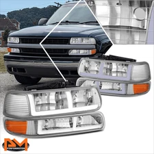 For 99-06 Silverado/Suburban/Tahoe F-Shape LED DRL Headlights Lamps Chrome/Clear