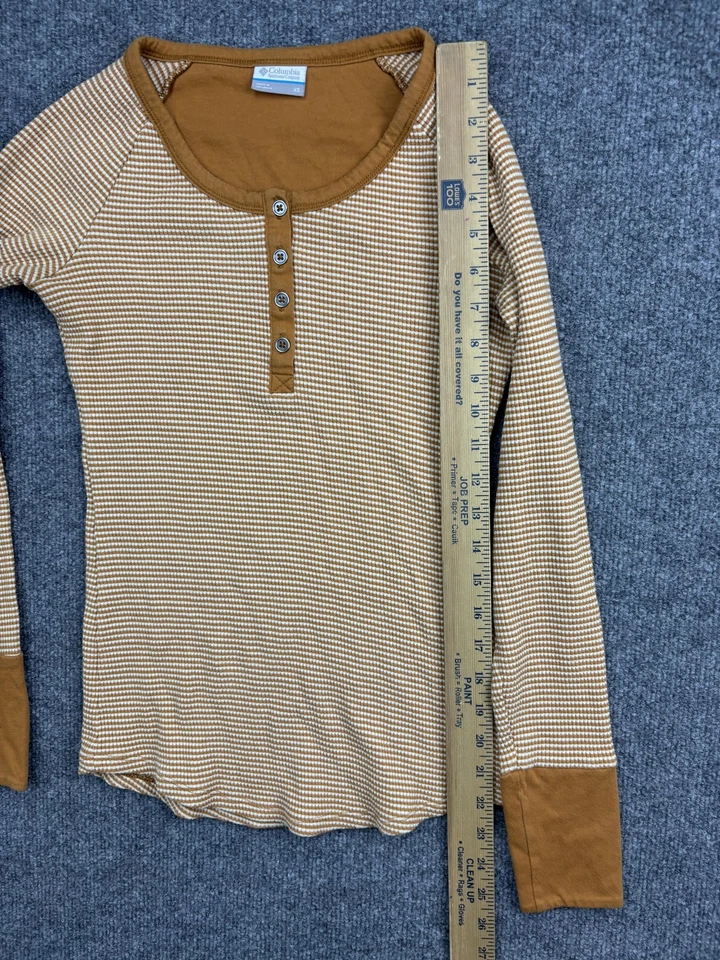 Camisa Columbia Para Mujer XS Marrón Rayas Henley Térmica Manga Larga Waffle Top Foto 4 de 4