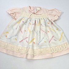 Vintage Baby Dress Sz 12mo Pink White Mommy  s Girl Flowers Lace
