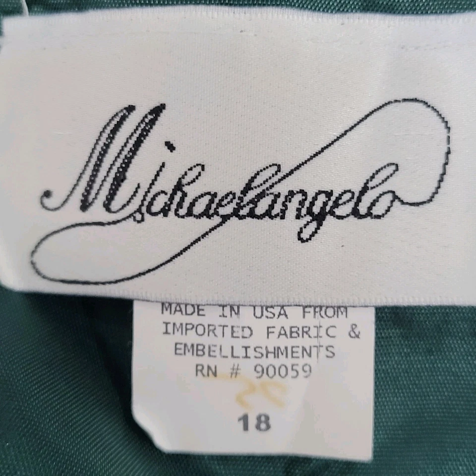 Vestido largo formal Michaelangelo verde satinado sin mangas con abertura trasera forrado EE. UU. 18 Foto 3 de 4