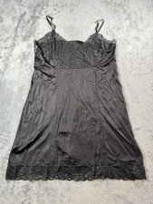 Vintage Siesta UK Lingerie Slip Womens Small Black Lace Trim Nylon Nightgown