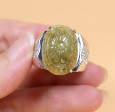 925 Silver Certified Green Natural A Jadeite Moire ring Adjustable Diameter 2603