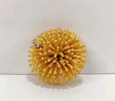Lovely Antique Numbered#B127P BOUCHER Sea Anemone Urchin Rhineston Gold Brooch