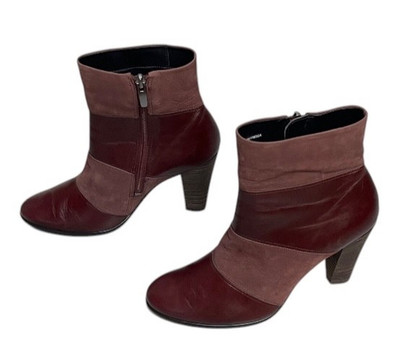 Ecco Leather Ankle Boots Shoes 38 Oxblood Red Comfort Zip-Up Whimsical Preppy