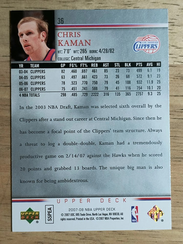 2007-08 Upper Deck #36 Chris Kaman - Picture 2 of 2